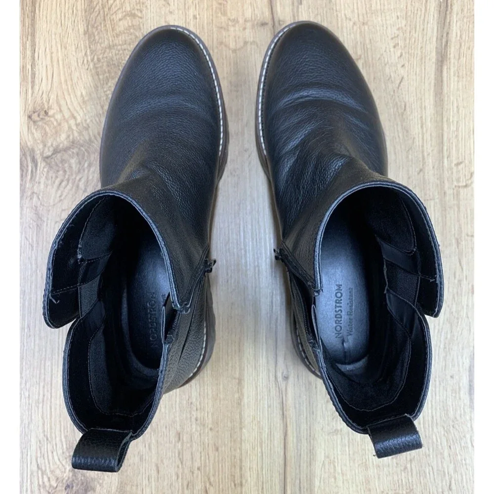 Nordstrom Women Miller 2 Lea Ankle Boots Black Leather Water Resistant Size 10 M